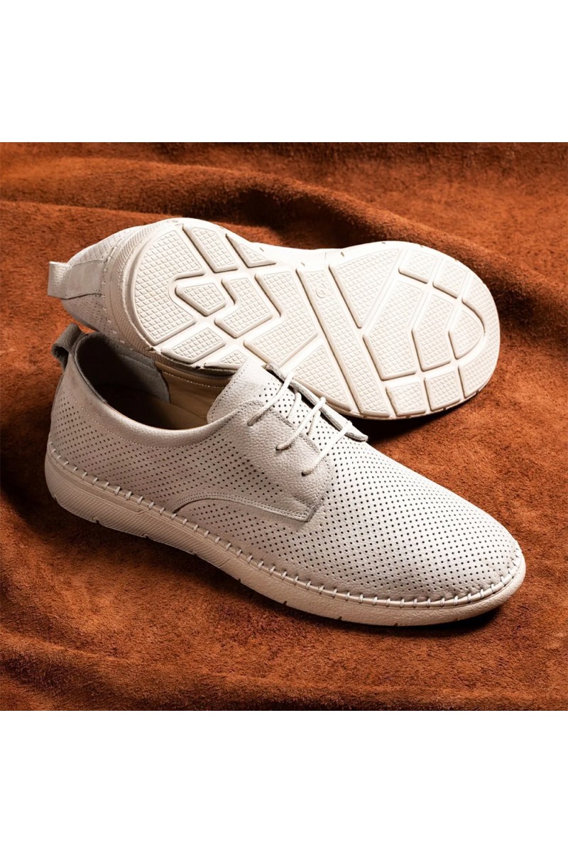 Mens Genuine Leather Shoes - Beige - 011
