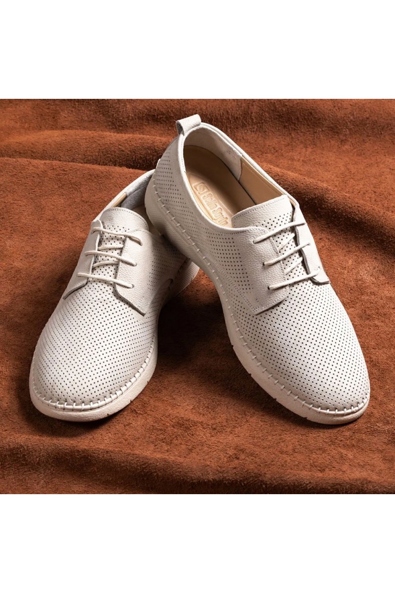 Mens Genuine Leather Shoes - Beige - 011