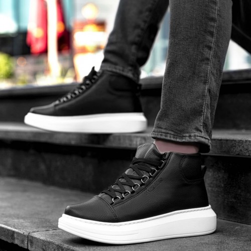 Men's High Top Sneakers - Black White - Enzo