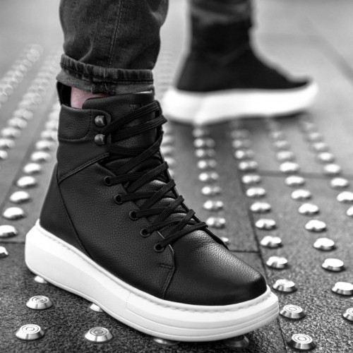 Men's High Top Sneakers - Black White - Sandor