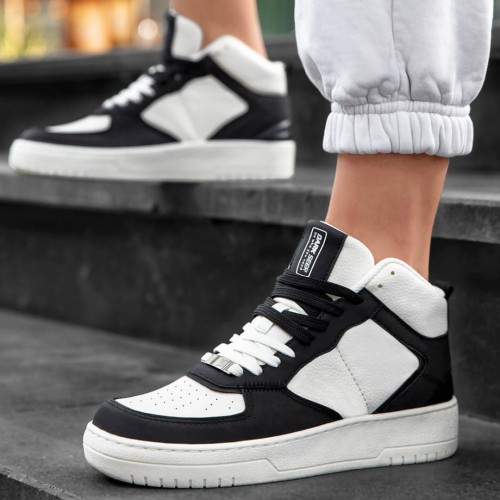 Women's High Top Sneakers - White Black - DS Maya