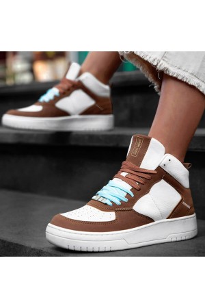 Women's High Top Sneakers - White Tan - DS Maya