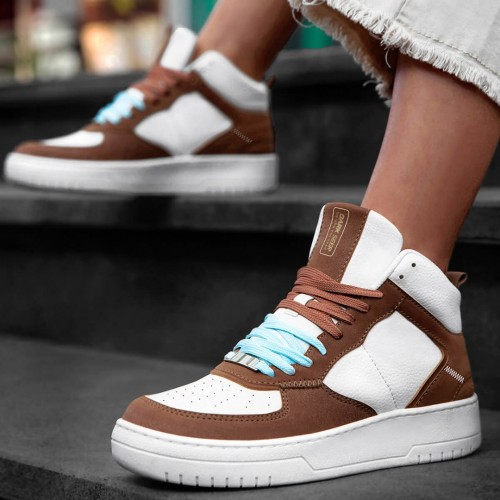 Women's High Top Sneakers - White Tan - DS Maya