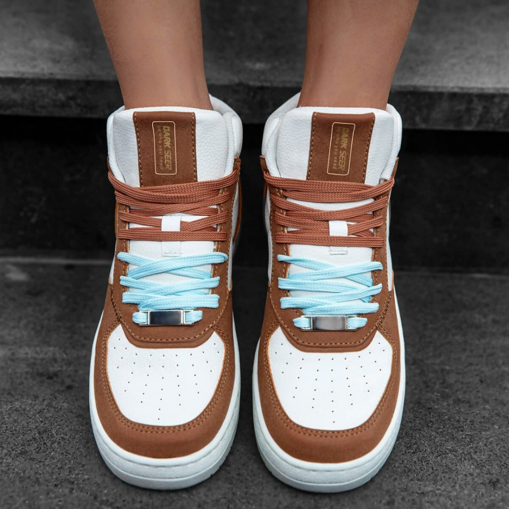 Women's High Top Sneakers - White Tan - DS Maya