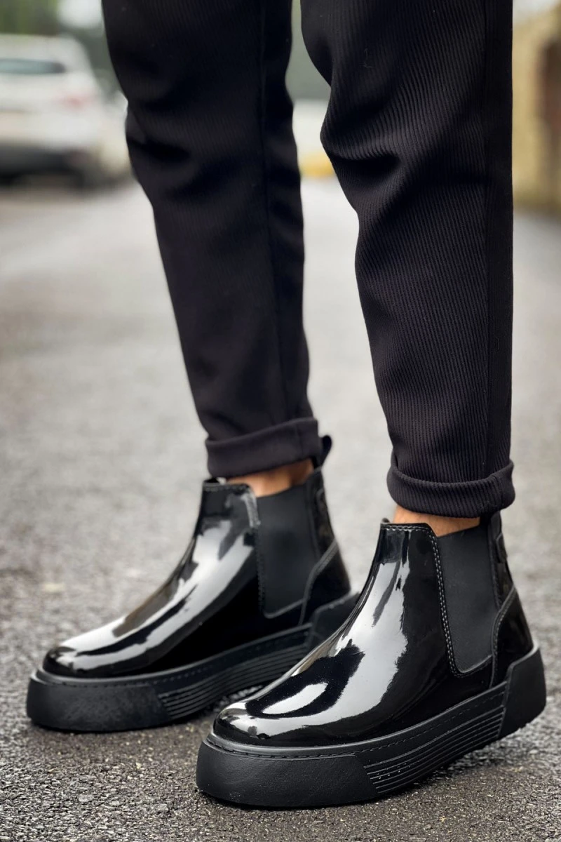 Mens Boots - Black Patent Leather - 069