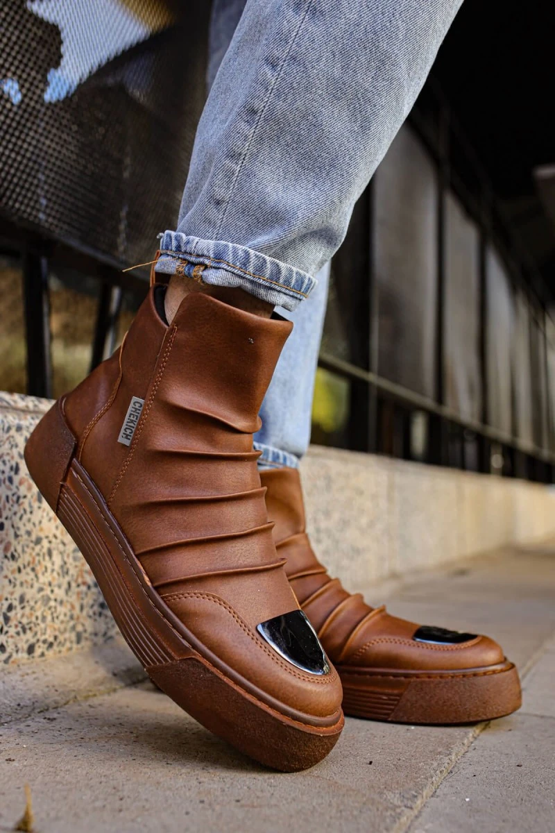 Mens High Top Sneakers - Tan - 113