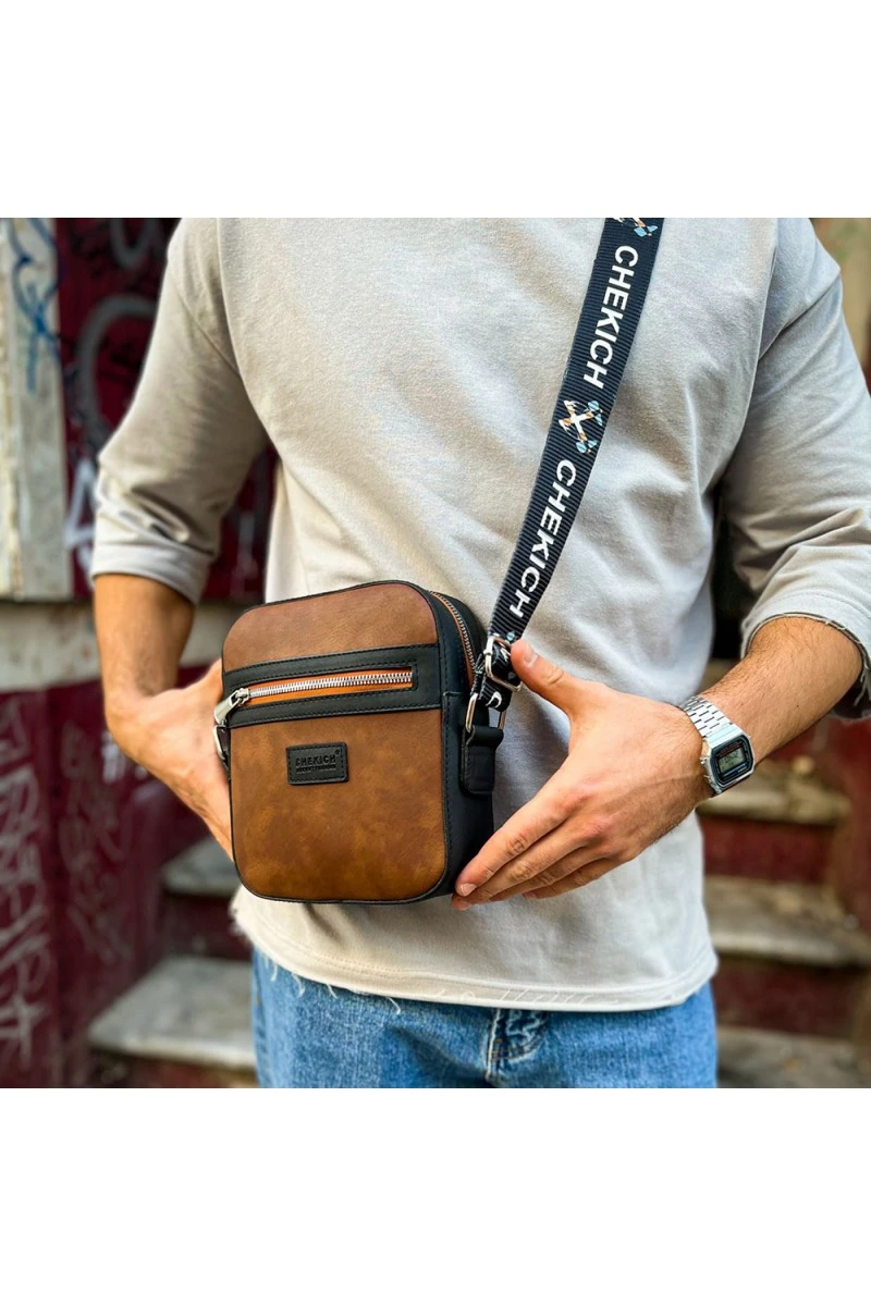 Mens Square Bag - Black Tan - 102