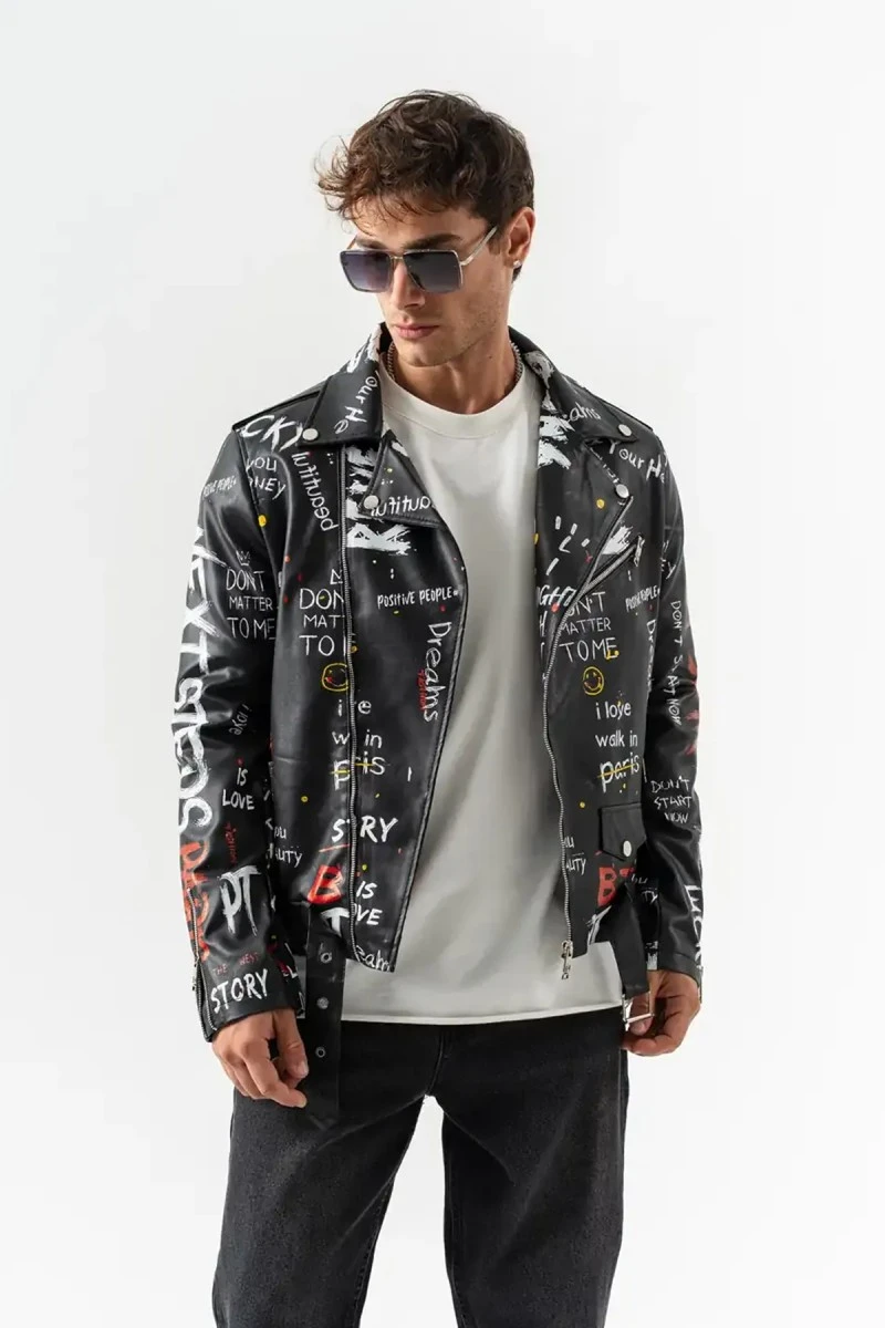 Men's Biker Jacket - Black - 8149
