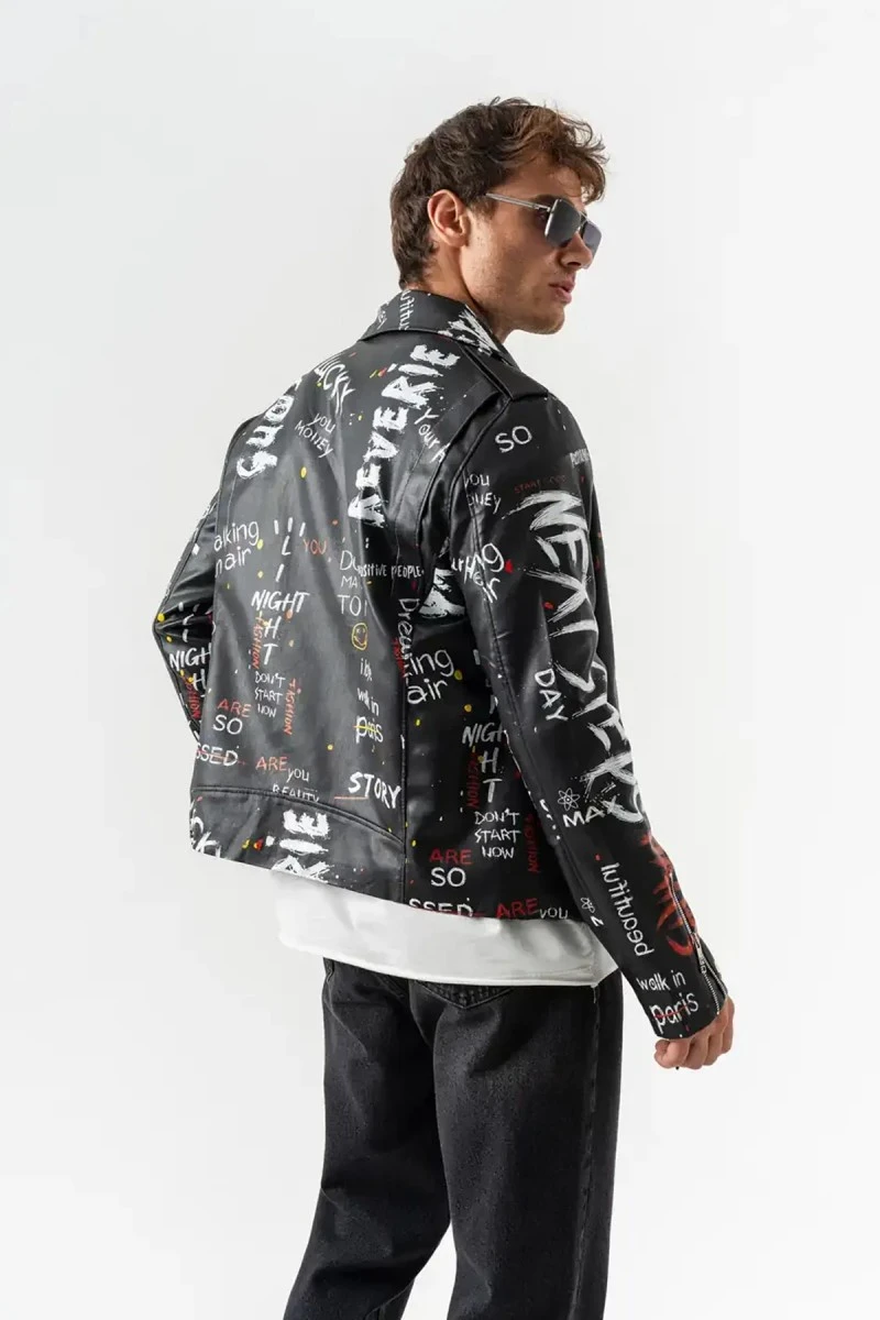 Men's Biker Jacket - Black - 8149