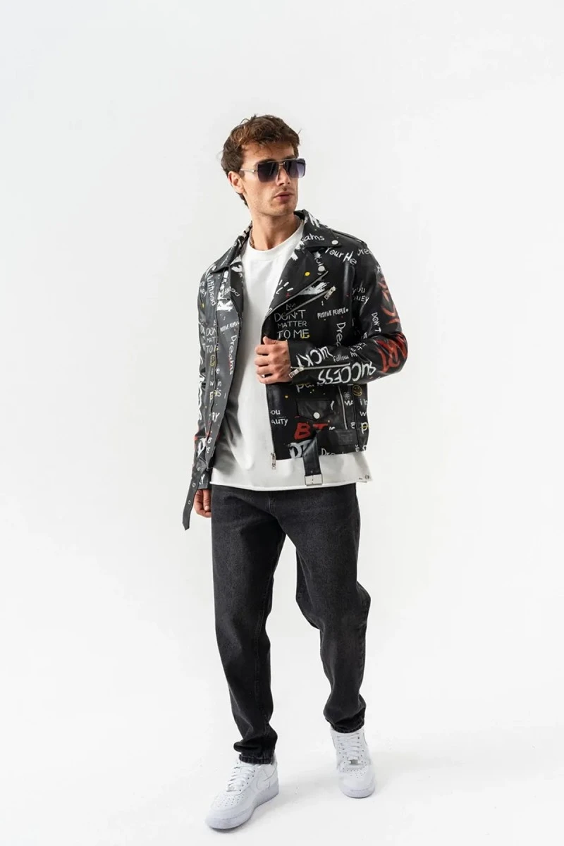 Men's Biker Jacket - Black - 8149