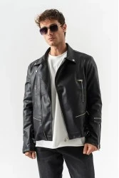 Men's Biker Jacket - Black - 8150
