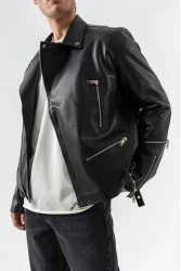Men's Biker Jacket - Black - 8150