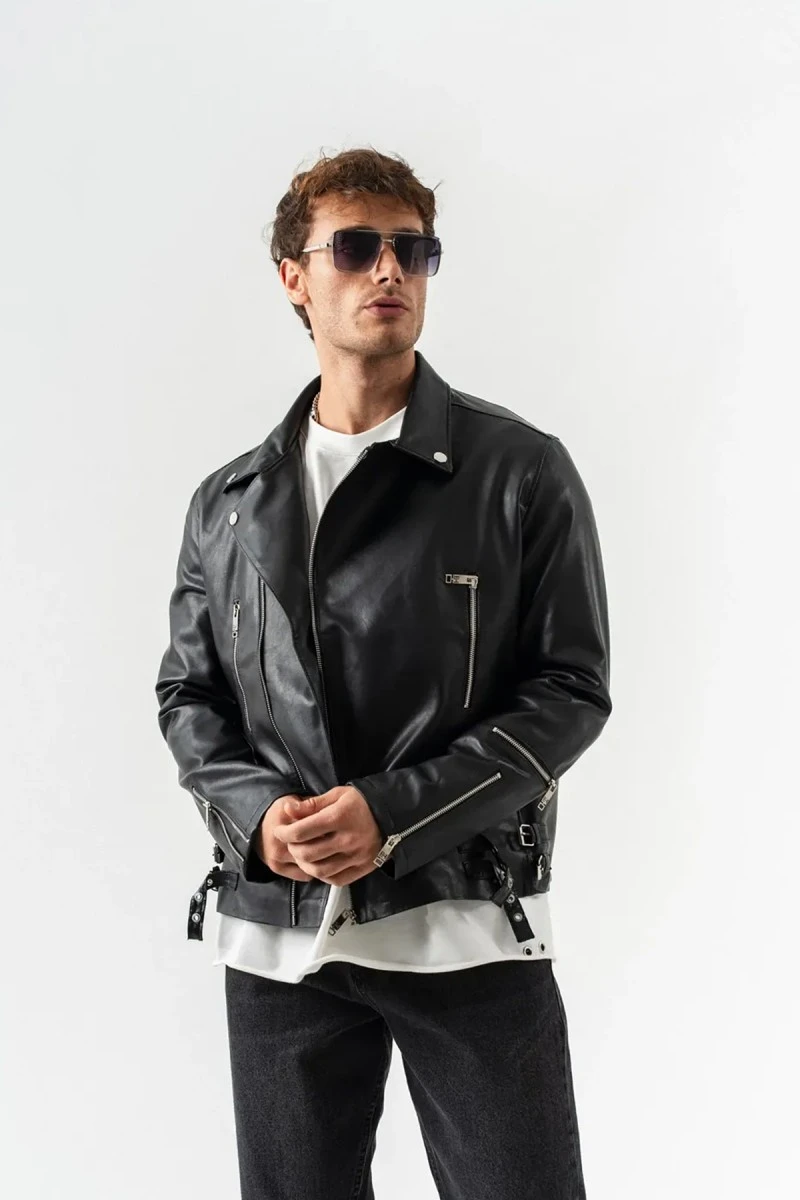 Men's Biker Jacket - Black - 8150
