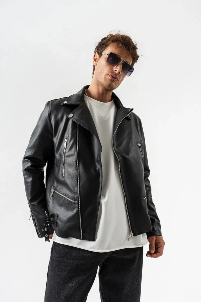 Men's Biker Jacket - Black - 8150