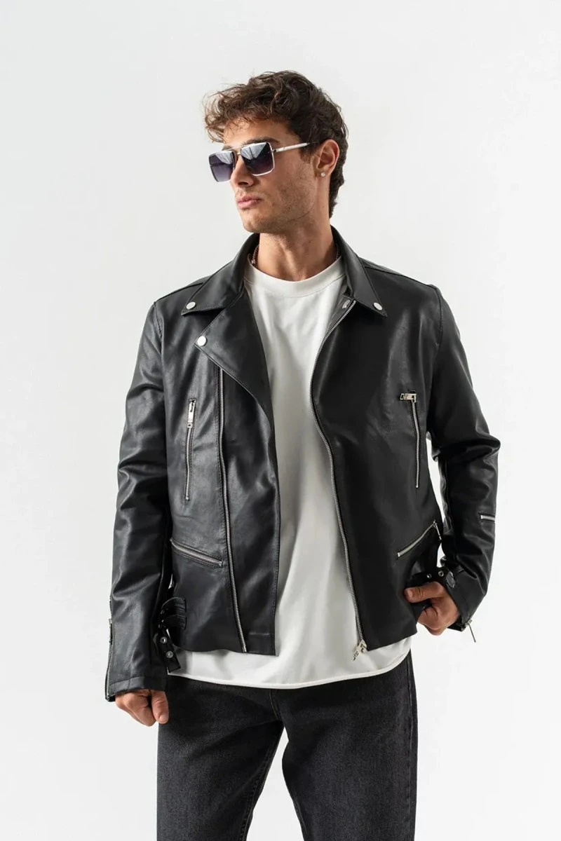 Men's Biker Jacket - Black - 8150