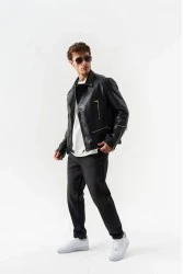 Men's Biker Jacket - Black - 8150