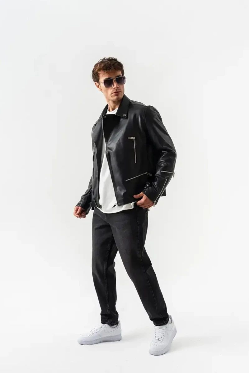 Men's Biker Jacket - Black - 8150