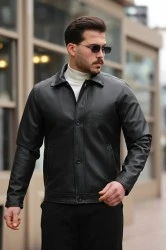 Men's Leather Jacket - Black - Conor