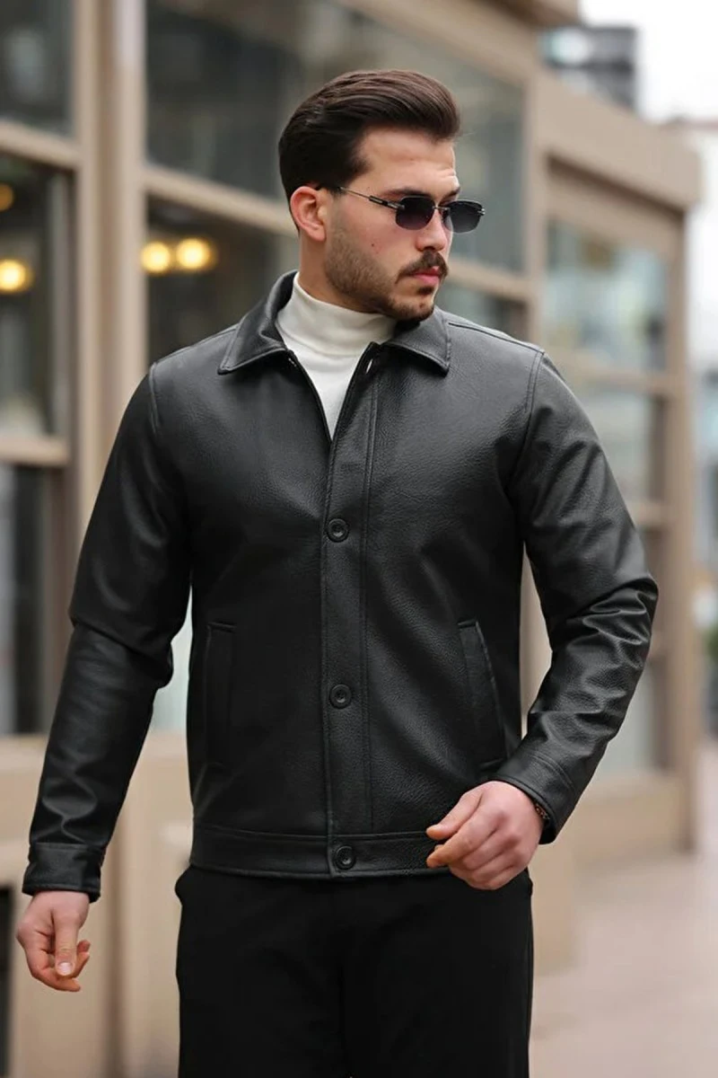 Men's Leather Jacket - Black - Conor