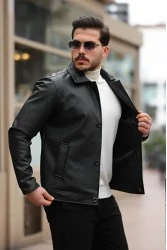 Men's Leather Jacket - Black - Conor