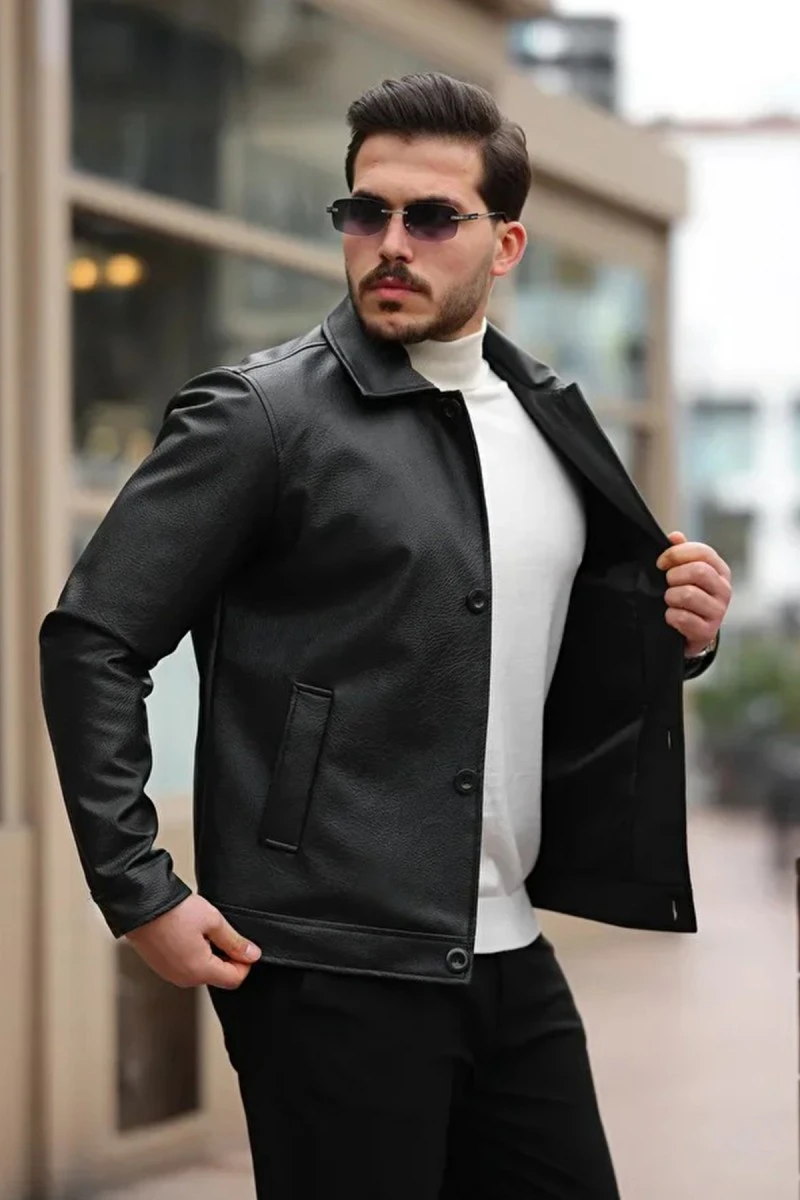 Men's Leather Jacket - Black - Conor