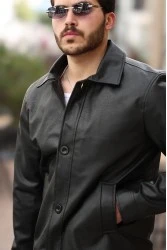 Men's Leather Jacket - Black - Conor