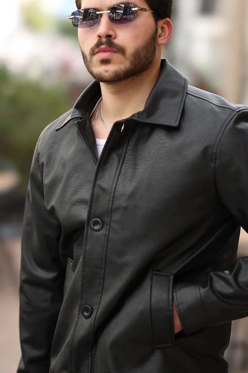 Men's Leather Jacket - Black - Conor