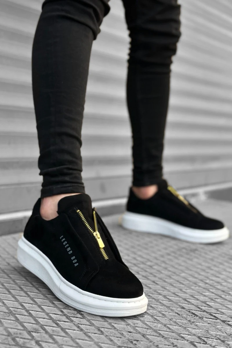 Mens Sneakers - Black White Suede - 0310