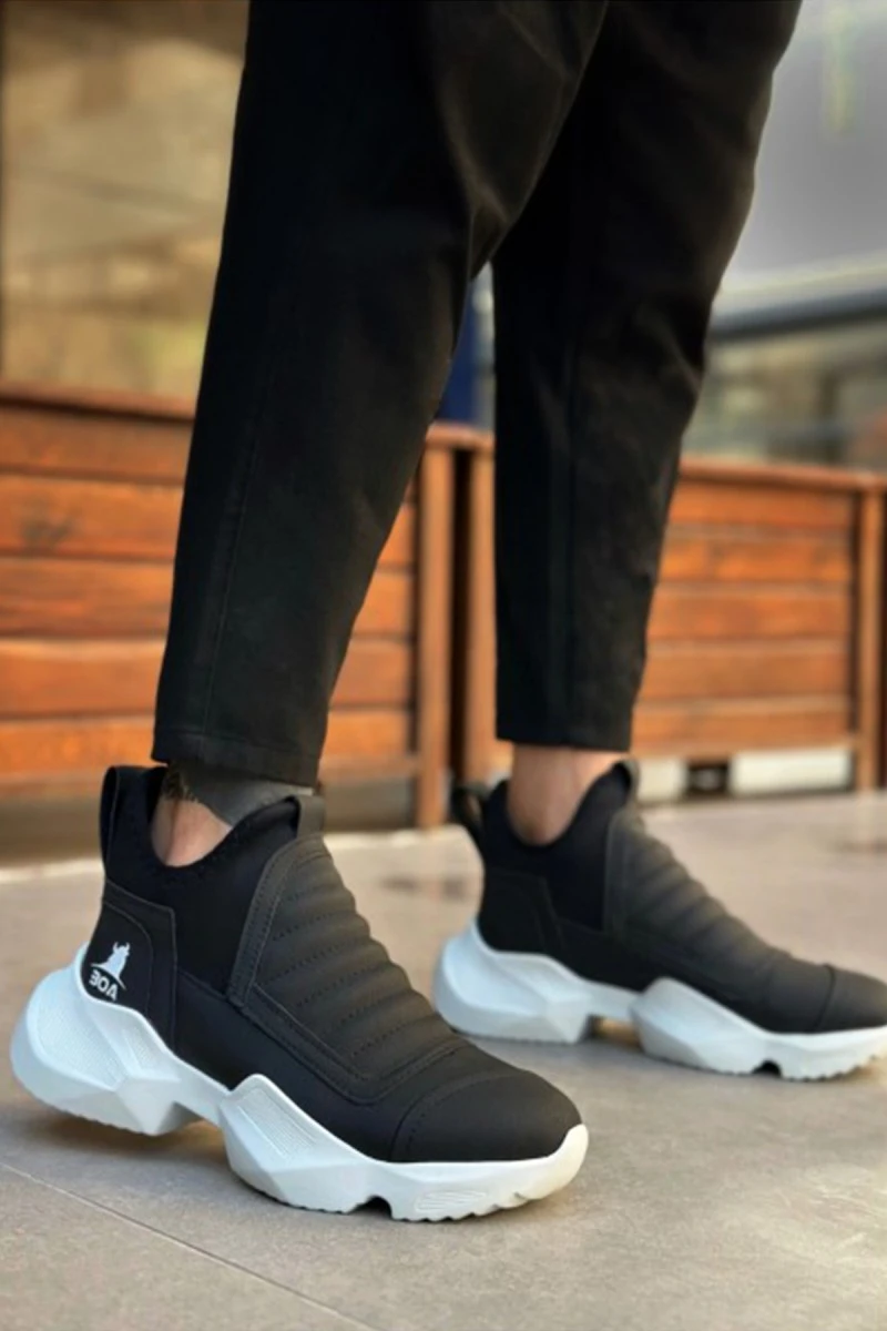 Mens High Top Sneakers - Black White - 0401