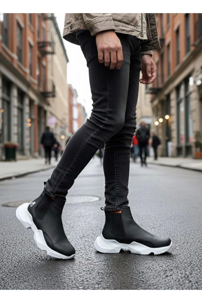 Mens High Top Sneakers - Black White - 0444