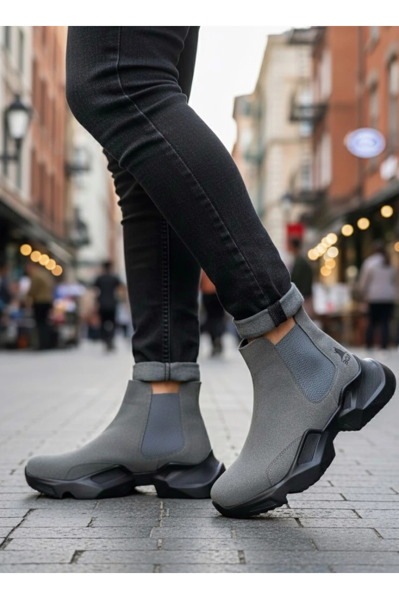 Mens High Top Sneakers - Dark Gray Suede - 0444