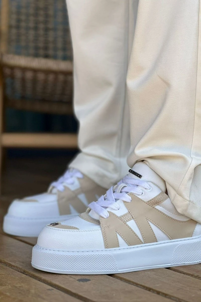Mens Sneakers - White Beige - 2407