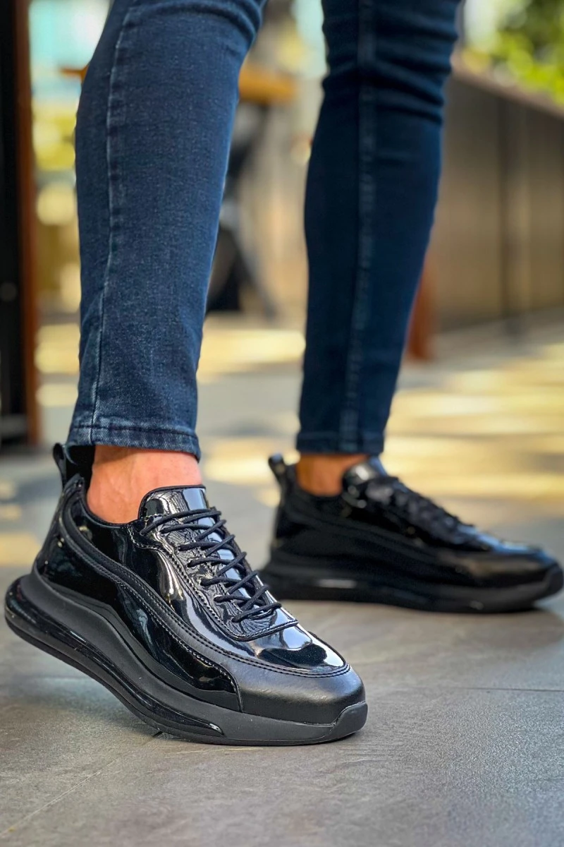 Mens Sneakers - Black Patent Leather - 2419