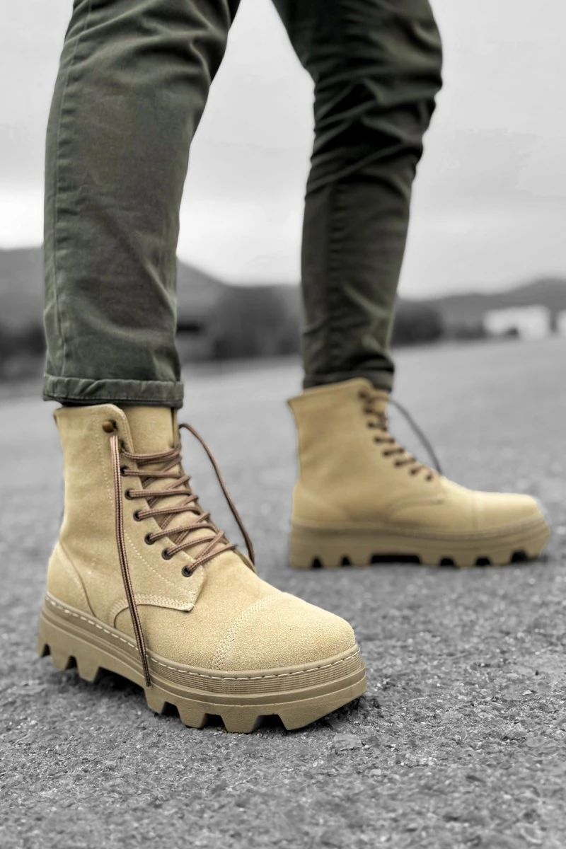 Mens Boots - Beige Suede - 023 Mens Boots - Beige Suede - 023