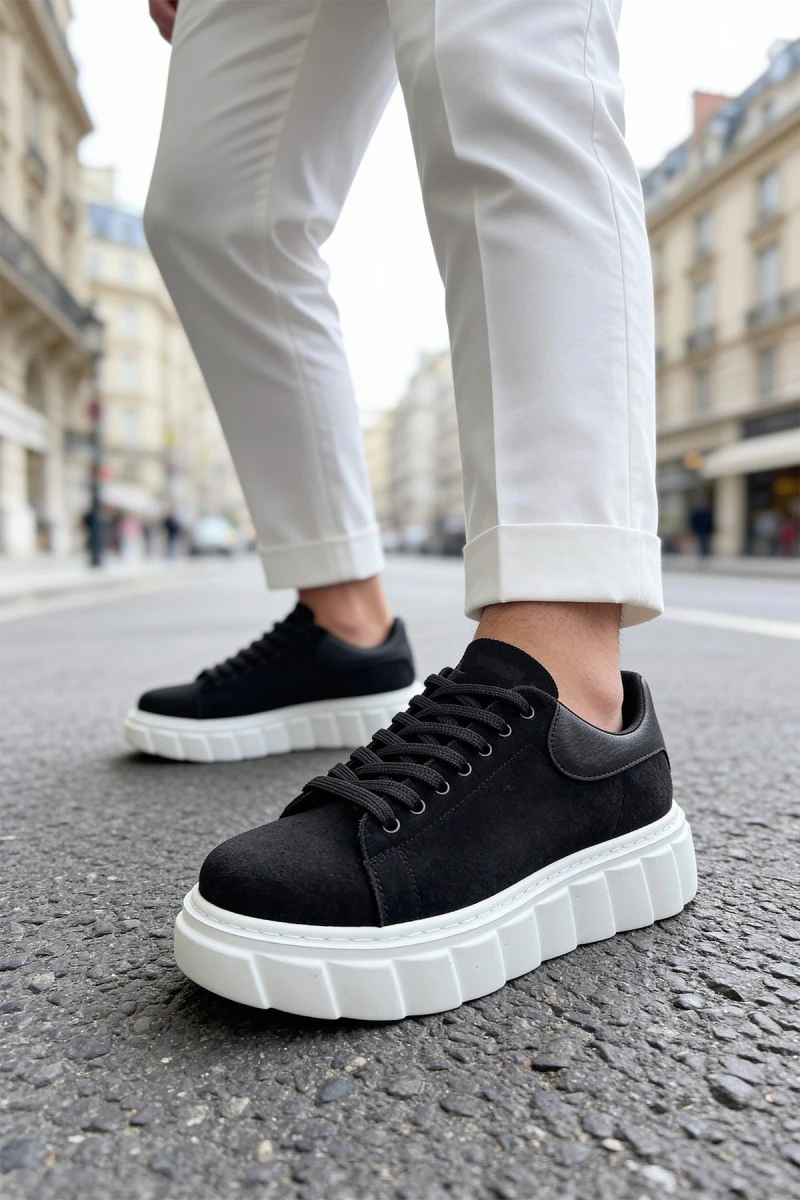 Mens Sneakers - Black White Suede - 144