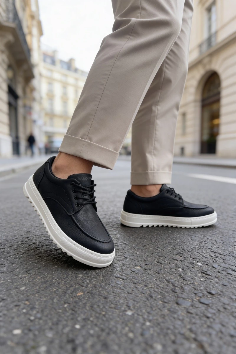 Mens Casual Shoes - Black White - T12