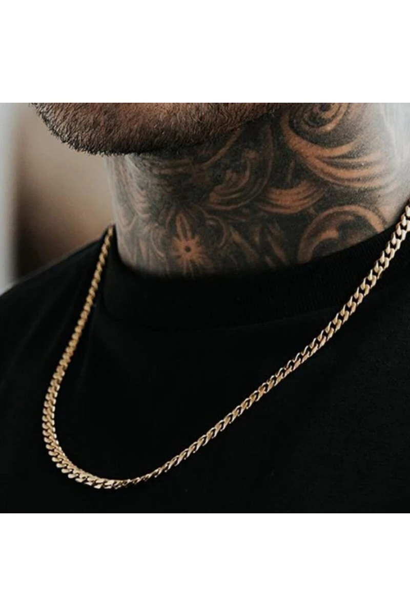 Mens Necklace - Stainless Steel - Gold - 05