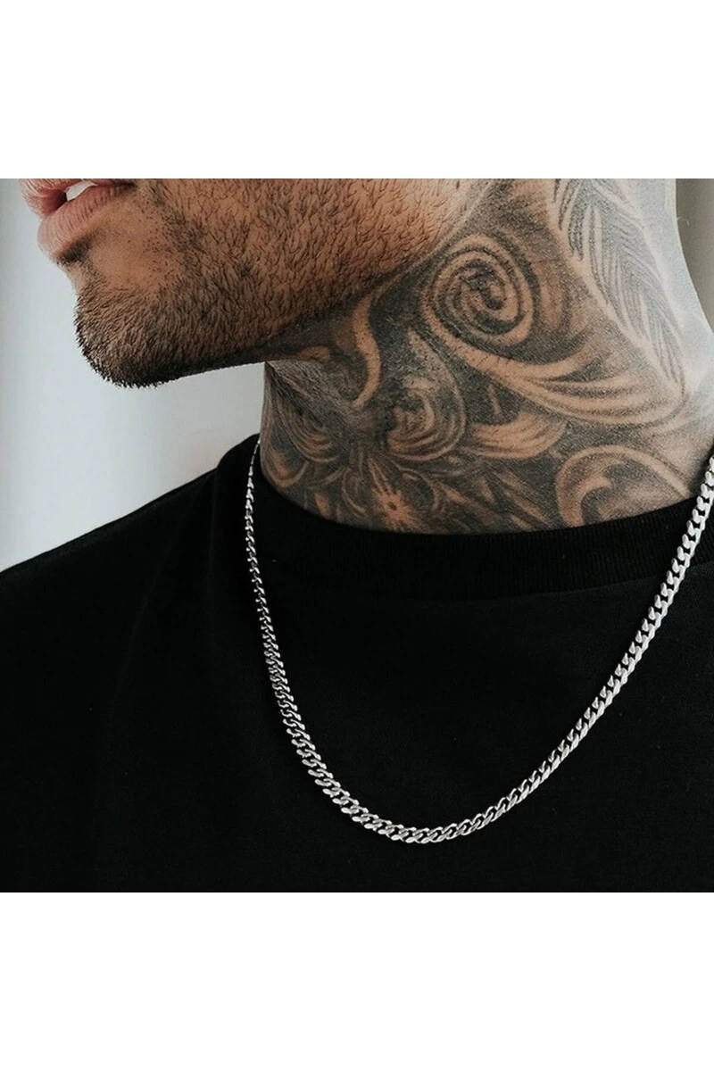 Mens Necklace - Stainless Steel - Silver - 05