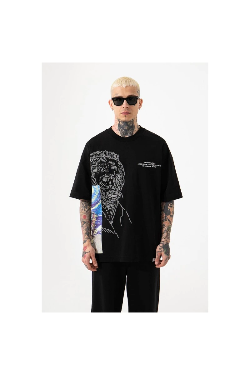 Unisex Oversized T-shirt  - Black - VAN GOGH