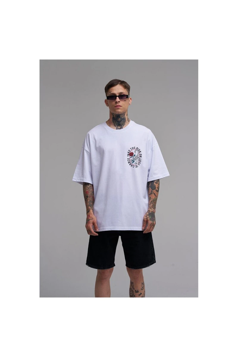 Unisex Oversized T-shirt - White - Rose