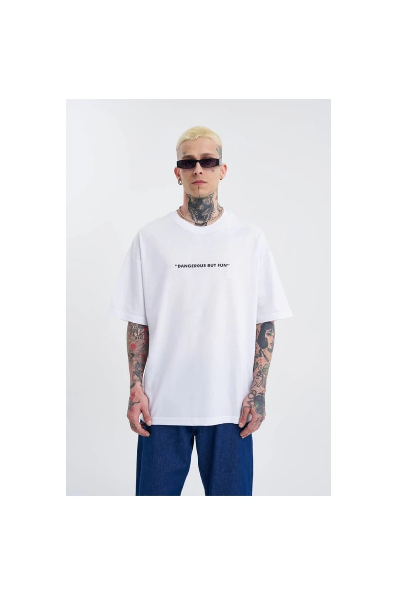 Unisex Oversized T-shirt - White - Dangerous But Fun