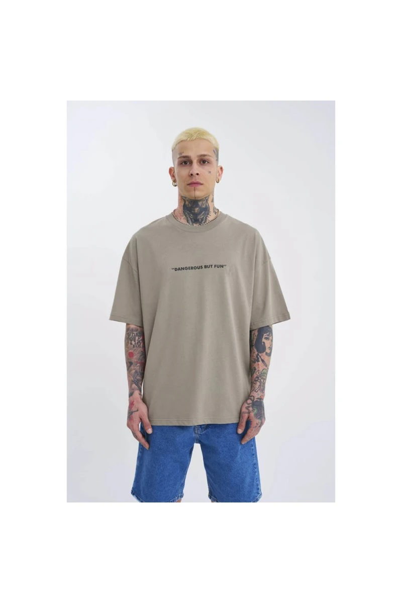 Unisex Oversized T-shirt - Khaki - Dangerous But Fun