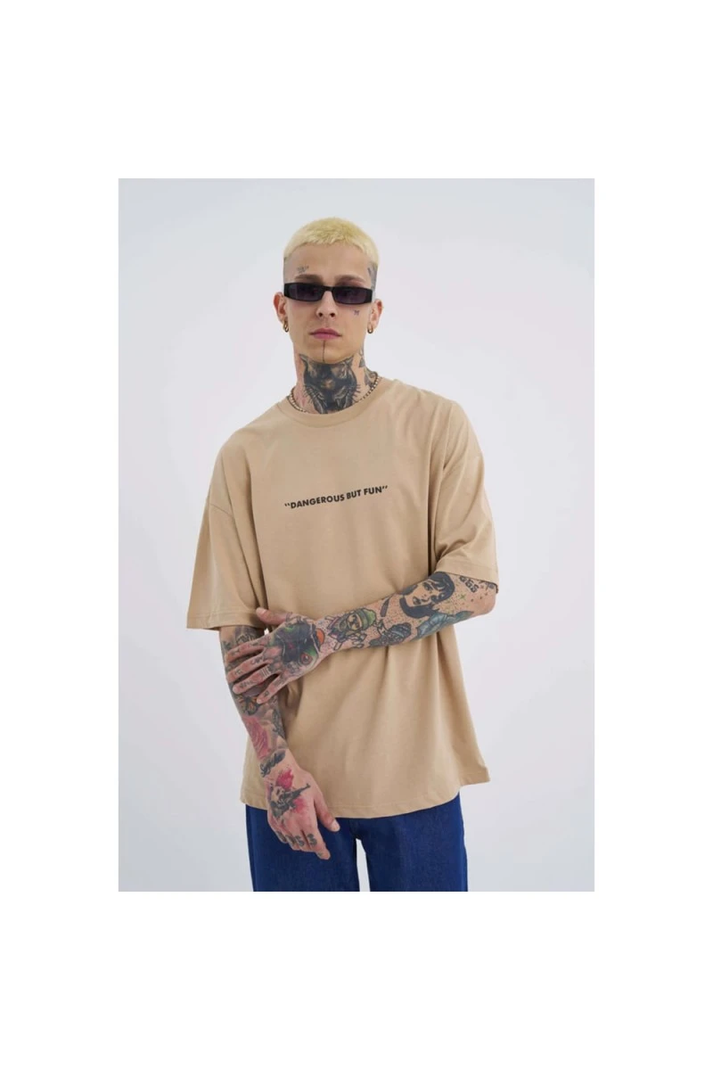 Unisex Oversized T-shirt - Beige - Dangerous But Fun
