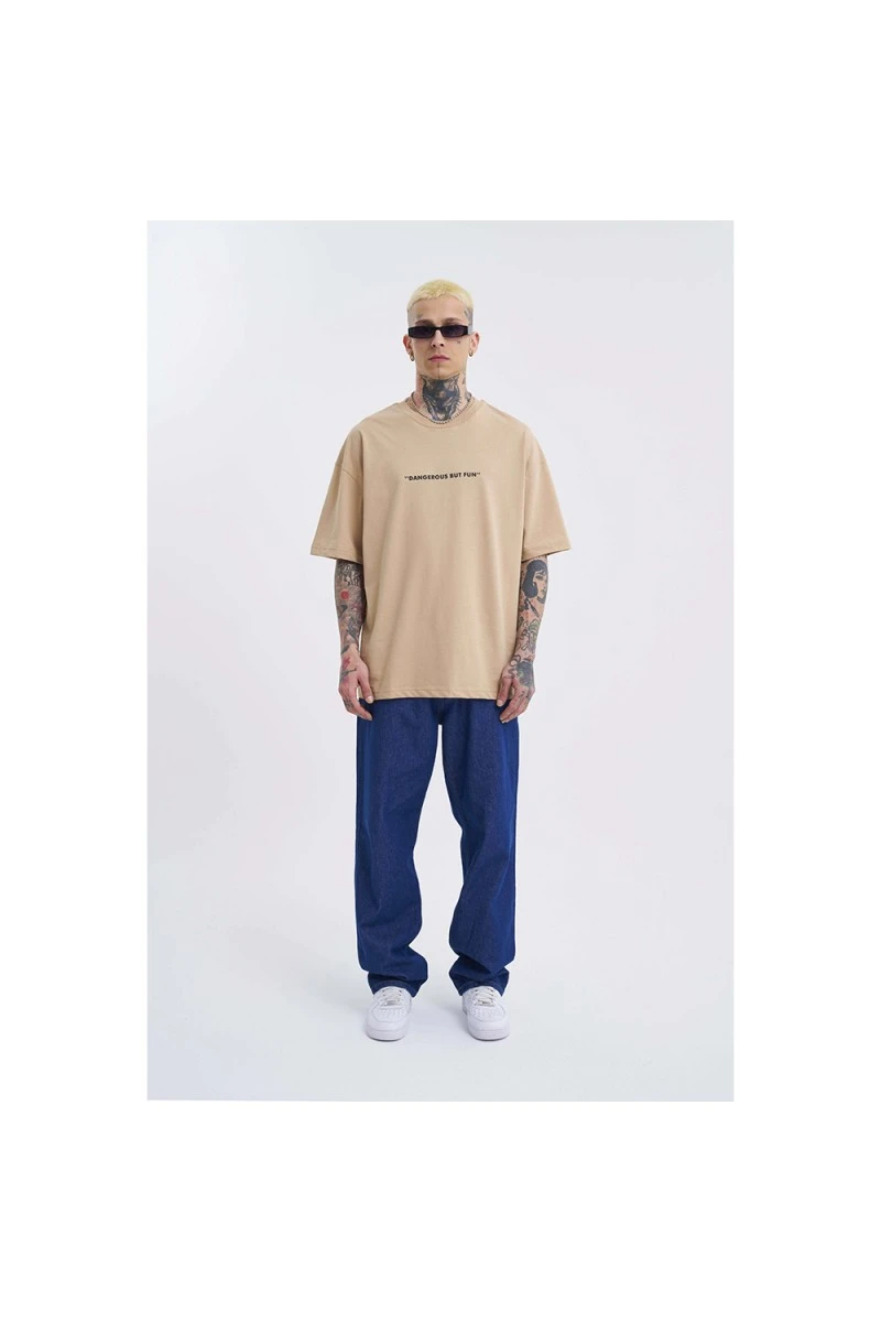Unisex Oversized T-shirt - Beige - Dangerous But Fun