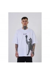Unisex Oversized T-shirt  - White - Leopard