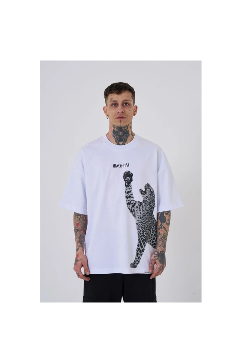 Unisex Oversized T-shirt  - White - Leopard
