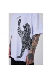 Unisex Oversized T-shirt  - White - Leopard
