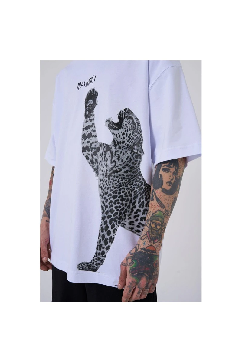 Unisex Oversized T-shirt  - White - Leopard
