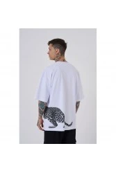 Unisex Oversized T-shirt  - White - Leopard