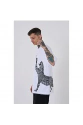Unisex Oversized T-shirt  - White - Leopard